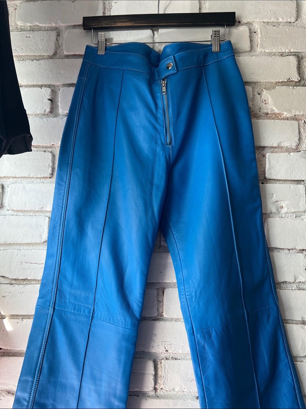 Blue Leather Jeans hosbjerg trousers straight leg trousers genuine leather